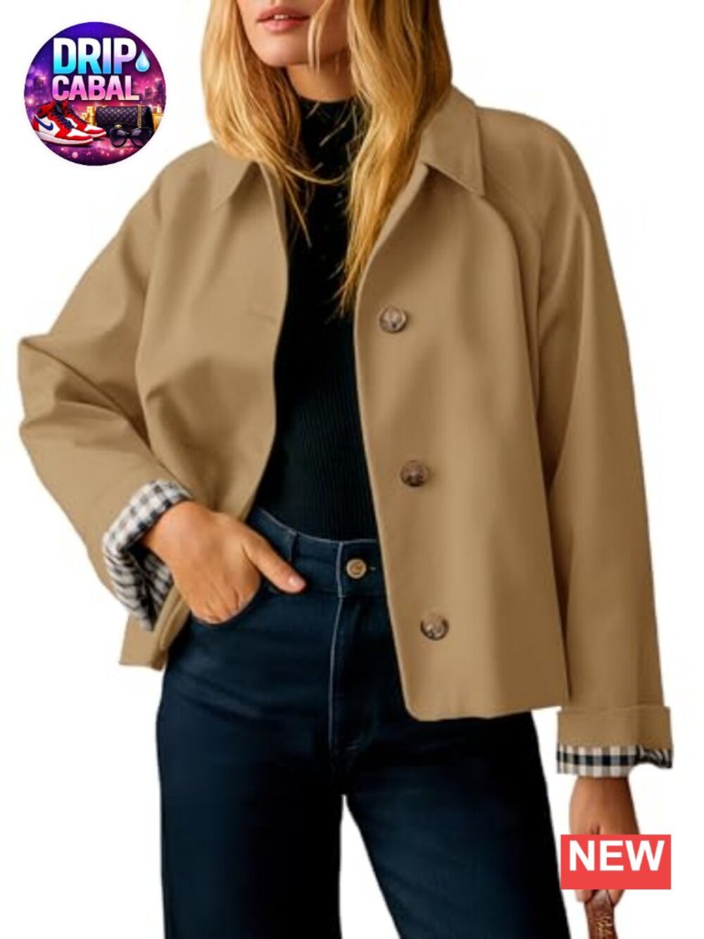 Cropped Trench Coat Lightweight Single Breasted Loose Fit